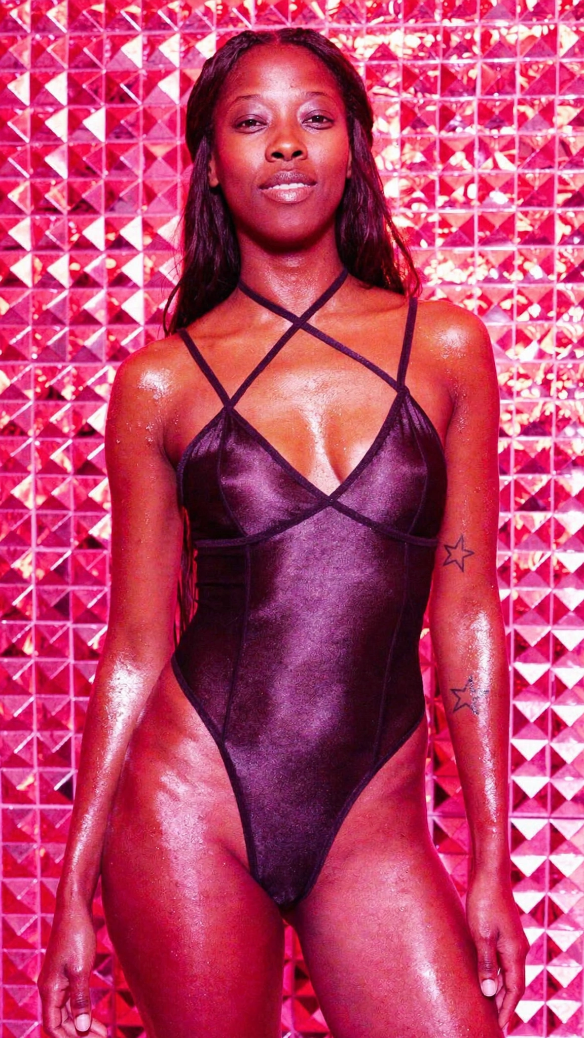 Plum cross-neck bodysuit